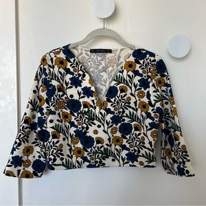 Zara retro floral vneck crop top